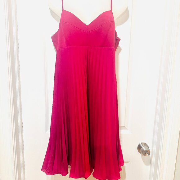 H&M Raspberry Spaghetti Strap Pleated Dress, Size 10 - Picture 2 of 16